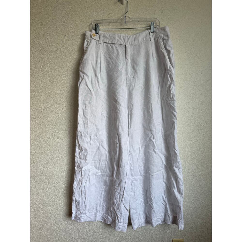 Madewell Women Pant 16 White Harlow Wide-Leg 100% Linen Sailor Tab Button
